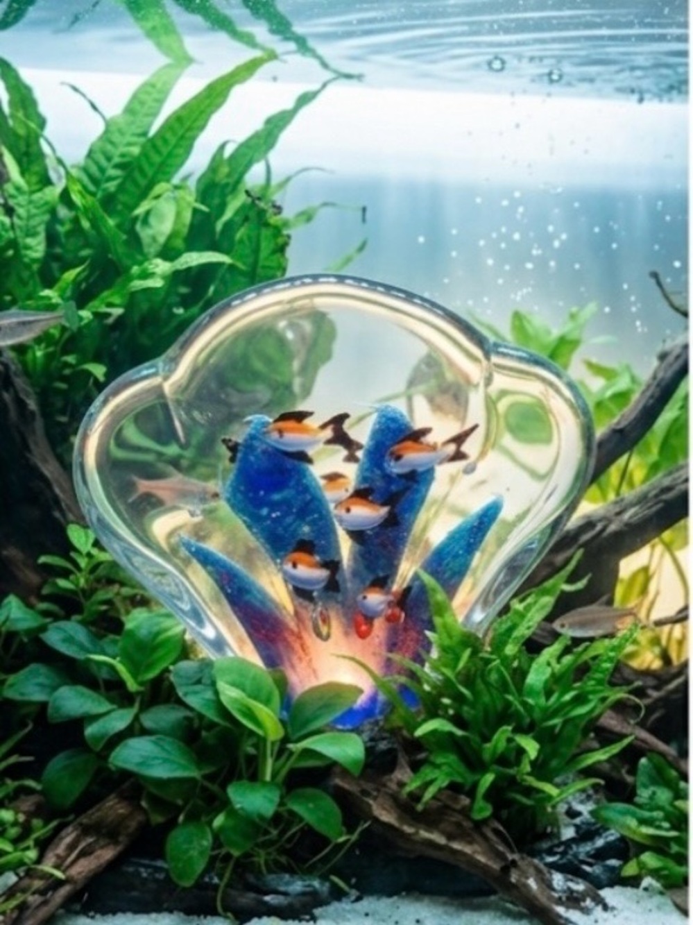 Murano style-Italian art glass-decorate aquarium-paperweight-coral reef & fish